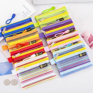 Aufbewahrungstaschen 1PC Bunte Mesh Stripe Reißverschluss Brieftaschenbank -Karten -Lizenz -Lizenztasche Mini Tragbare Münze