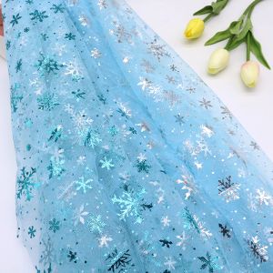 150 cm Bredd 1meter/Lot Snöflinga Tryckt GASE POLYESTER MESH TULLE TAIL DIY Sy Tutu Wedding Birthday Party Supplies