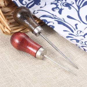 1pc Sewing Awl Tool Steel Needle Redwood Handle Piercing Leather Clothing Paper Craft Stitch Punch DIY Shoe Repair Binding Bag