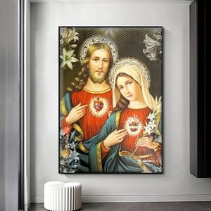 Religijne Chrystus Canvas malowanie serca i dziewiczej Maryi bóg Jezus Plakat drukuj sztuka ścienna obraz do dekoracji wiszący dom