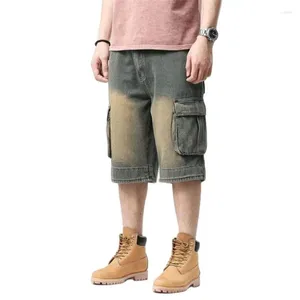 Mäns jeans tidvatten män beskurna byxor last sommar plus storlek hiphop bräde korta lösa bottnar denim byxor