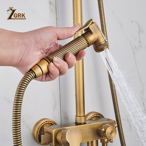 ZGRK Shower Faucets Antique Bathroom Faucet Brass Bath Rainfall With Spray Shower Head Bidet Tap Europe Faucet Bath Shower Set