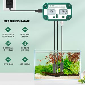 6-in-1 Data Logger PH EC TDS SALT SG.Temp Meter Digital Water Quality Tester WiFi Smart Monitor Tuya APP Control US/EU/UK Plug