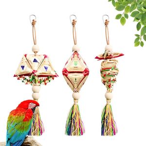 Other Bird Supplies 1 Pc Random Style Pet Parrot Chew Toys Handmade Natural Straw Chewing Bite Hanging Cage Bell Swing Climb Playing Pendant