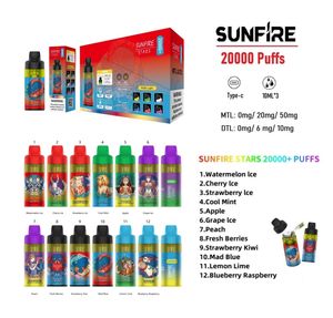 Newest Sunfire 20k 22k 20000 22000 Puff Open Pod System 30ml Vapes Pen Kit Mesh Coil E Cigarette Bar Refillable Pods 600mAh Rechargeable Big Smoke Vaporizer Cartridge