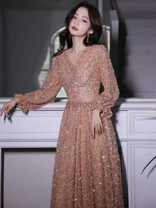 Urban Seksowne sukienki Fdhaolu wieczorowe sukienki Eleganckie eleganckie A-line-line długości błyszczące cekinowe kobiety formalne sukienki do zaręczynowej sukienki 240410