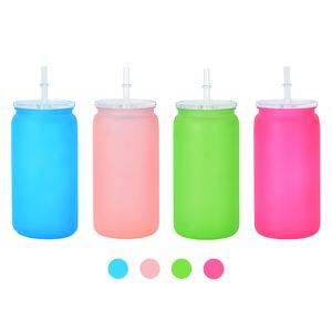 BPA kostenlos 16oz Acryllibbey Plastik mit Strohmauer Jar Cups Single Wall 4 Farben Bier Bier für UV DTF -Druck Juice Cup