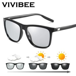 VIVIBEE Color Change Grey Frame Pochromic Polarized Sunglasses Men Square Classic Chameleon Glaases Transition Lens Eyewear 240410