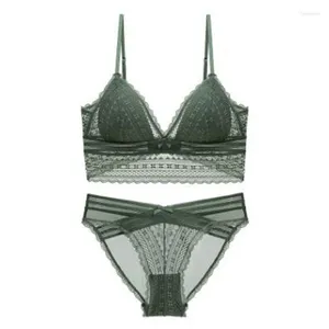 Bras Sets Women Triangular Cup Bra Without Steel Ring Underwear Off Shoulder U-shaped Beautiful Back Large Lace Set
