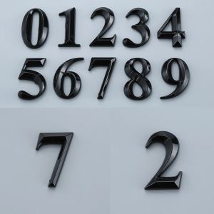 1PCS黒の光沢のある家のドア番号ステッカーアパートのオフィスルームドアプレートメールボックスの自己接着番号サインホーム装飾