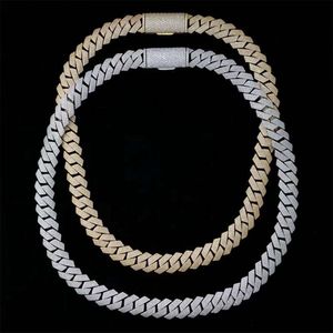 Hip Hop 15Mm Ice Out Cuban Link Chain Sier Four Row Moissanite Necklace For Women Men