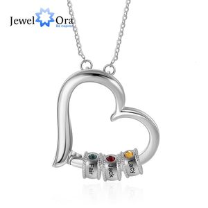 Personalized Family Heart Pendant with 1-5 Birthstones Customized Engraving Name Mother Necklace Year Christmas Gift 240402