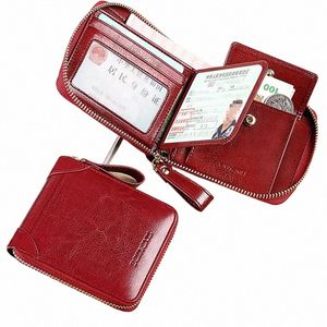 fi Women's Wallet with Zipper Luxury Genuine Leather Small Coin Purses Brand Folding Card Holder Blue Red Wallets for Women 192F#
