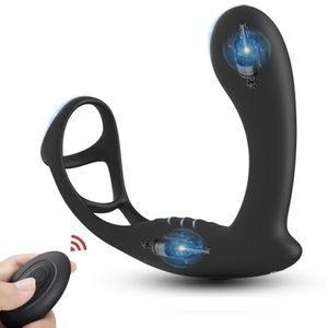 Flxur männlicher Prostata -Massagebaste Anal Vibrator mit Penisringstopfen Verzögerung Ejakulation Butt Dildo Erwachsener Sexspielzeug für Männer Gay 240326