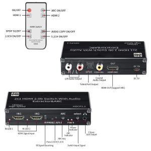 2x1 4K 120Hz HDMI Switch Audio Extractor med ARC Optical Toslink HDMI 2.0 Switch 4K 60Hz HDMI Switcher Remote för Apple TV PS4