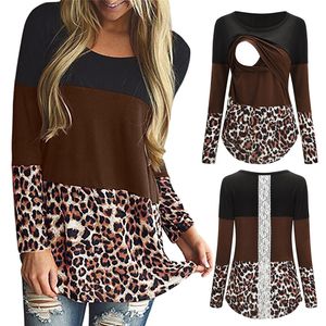 Women Blouse Maternity Ladies Long Sleeve Leopard Print Nursing Tops T-shirt Breastfeeding Mom Pregnant Casual Blouse Shirts