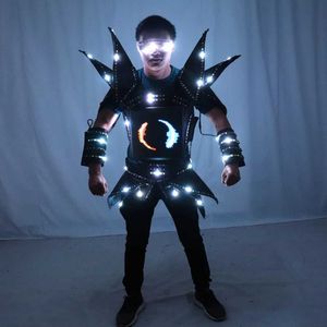 LED RAVE TOY LED Robot Display Costumes Party Performance Wears Colorful Light Mirror Suit Club Show Outfits Disco 240411