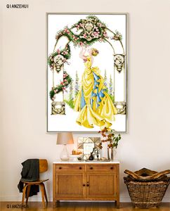 Qianzehui、Needlework、Diy Rose in Gate、Courtyard Cross Stitch、Embroidery Kits Crosstitching、Wall Home Decro