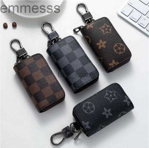 PU Lederbeutel Schlüsselanlagen Autoschlüsselhalter Schlüsselringe Schwarze Plaid braune Blumenbeutel Anhänger Keyrings Charms for Men Frauen Geschenke 4 Farben 4ke5