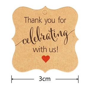 100pcs/lot Hanging Tags 'Thank you for celebrating with us' Labels with Hemp Ropes Rectangle Kraft Paper Card Gift Wrap Note