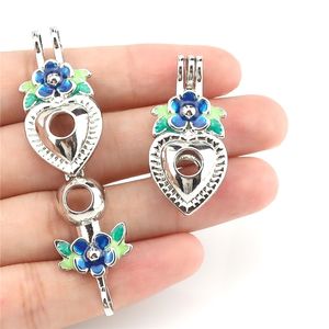 10PCS Love Heart Flower Charms Pearl Cage Locket Aromatherapy Diffuser Pendant For Gift Necklace Keychain DIY Jewelry Making
