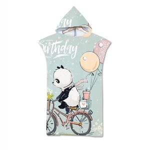 Microfiber Wetsuit Changing Robe Poncho With Hood Cute Animal Printed Quick Drying Beach Hooded Towel For Swim Surf Bathrobe