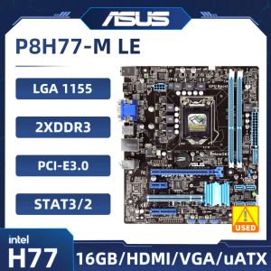 マザーボードLGA 1155マザーボードASUS P8H77M LE INTEL H77 DDR3 16GB PCIE 3.0 USB3.0 DVI UATXサポートコアi52500 I73770 CPU