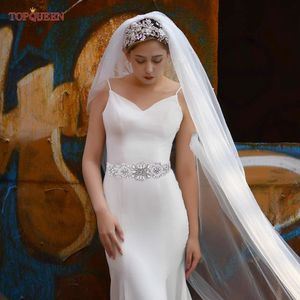 TopQueen S433 Crystal Bridal Belt för kvinnor med strassfest Bröllopsklänningar Formella klänningsmycken Applique Ladies Robe Sash