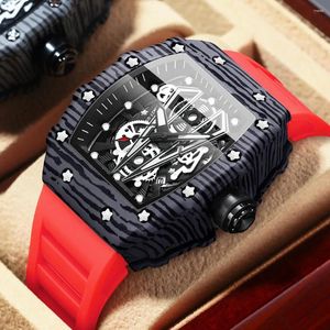 Wristwatches BINBOND Brand Men Watch Domineering Barrel Curved Mirror Hollow Surface Sports Silicone Quartz Wristwatch
