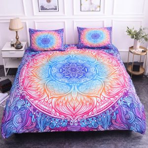 Mandala Duvet Cover Set King Size Lotus Flower Blue Purple Pink Bedding Set Bohemian Mandala Style Soft Polyester Quilt Cover