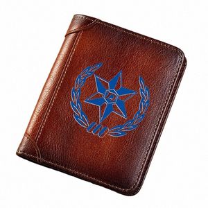 Högkvalitativa äkta läder Men plånböcker Staten Israel Military Badge Kortkort Holder Purse Luxury Brand Male Wallet L4QW#
