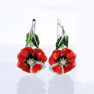 Dangle Earrings MOONROCY Rose Gold Color Red Flower Trendy Crystal Pendant Hook For Women Girls Vintage Jewelry Wholesale