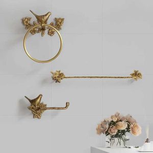 Toilet Paper Holders Vintage Brass Bird Towel Ring Bathroom Non Perforated Bath Towel Holder Paper Towel Storage Decoration Wall Hanger 240410