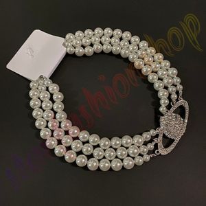 Сатурн ожерелья жемчужные бусинки с бриллиантовым теннисным ожерельем Женщина серебряное покрытие тройной цепочки винтажные модные стиль Desigenr Jewelry2917