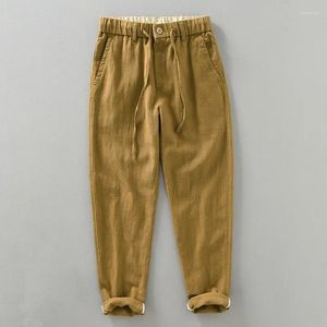 Men's Pants Spring Summer Men Cotton Linen Elastic Waist Thin Breathable Drawstring Hip Hop Trousers Ankle Length Loose Overalls