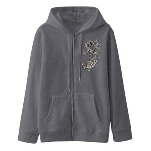 Women Gothic Print Hoodie With Drawstring Zip Up Pocket Long Sleeve Coat Loose Teen Girls Jacket