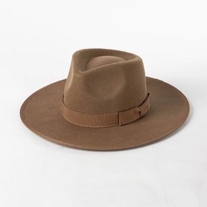 Luxus australischer Wolle Panama Hut für Frauen Winter Ribbon Band mit breiter Krempe Fedora Hüte Steife Kronen Ladies Hut Chapeau 240410