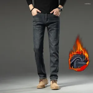 Jeans masculinos Winter Fleece Warm grossa de tubo reto slim Moda da moda Jean Baggy Vintage