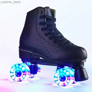 Inline Roller Skates JK Skates Adult PU Leather Quad Roller Skates Double Line Skates Two Line Skating Shoes Patines PU Flash or no Flash Wheels Y240410