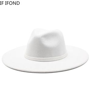 9.5CM Women Men Big Wide Brim Imitation Wool Fedora Hat British Style Winter Gentleman Elegant Lady Jazz Church Hats 240322