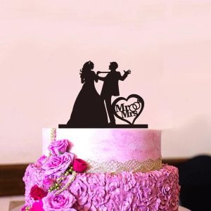 Bolo de festa de casamento engraçado Topper Bride noivo Sra. Acrylic Black Cake Toppers