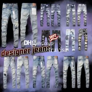 lila jeans designer jeans män jeans män knäslängd mager raka jeans trendiga långa raka rippade high street jeans storlek 29-40