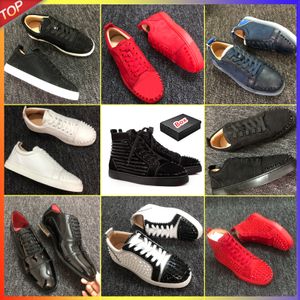 mit Box Neue Designer-Slipper rote Unterteile Herren Schuhe Schuhgeformte rote Unterteile High Casual Women Schuh Schwarz Glitter Flat Trainer