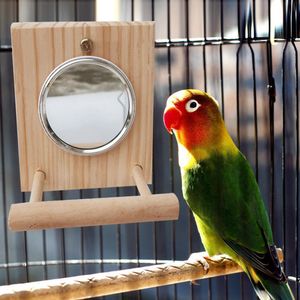 Bird Parakeet Mirror For Cage Parrot Overch Stand Drewniany ptak huśtawka zabawka Parakeet
