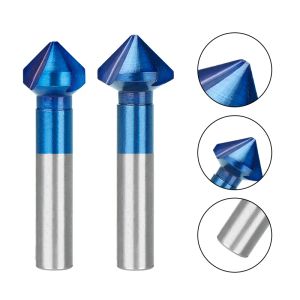 6st 3 flöjt 90 graders HSS-avfasning Drill Bit Set 6.3-20.5mm CounterSink Drill Bit Set Nano Blue Coated Chamfer Cutter Tool