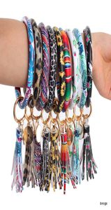 31 Styles Leopard Leather Bracelet Chain Chain PU Wrist Round Tassel Pingente Pingente Bandbands Sports Floral Keychain Bracelet Key Rings DB7215161