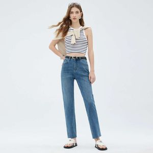 jeans di gamba dritta di fascia alta per la primavera femminile ed estate nuovi pantaloni a vita elastici a vita alta