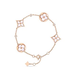 classic womens bracelet designer rose gold plated inlaid crystal mother of pearl monogram flower charm bracelets fine personalize luxe jewelry woman birthday gif