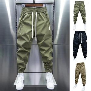 Men's Pants Men Mid-rise Harem Drawstring Elastic Waist Casual With Pockets Soft Breathable Ankle-banded For Comfort
