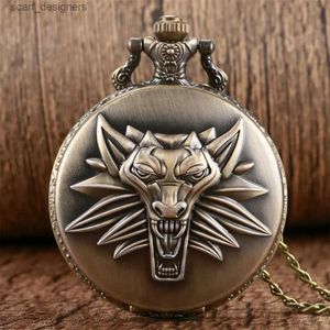 Pocket Watches Bronze roaring lion head embossed personality necklace pocket Arabic numerals white dial Y240410